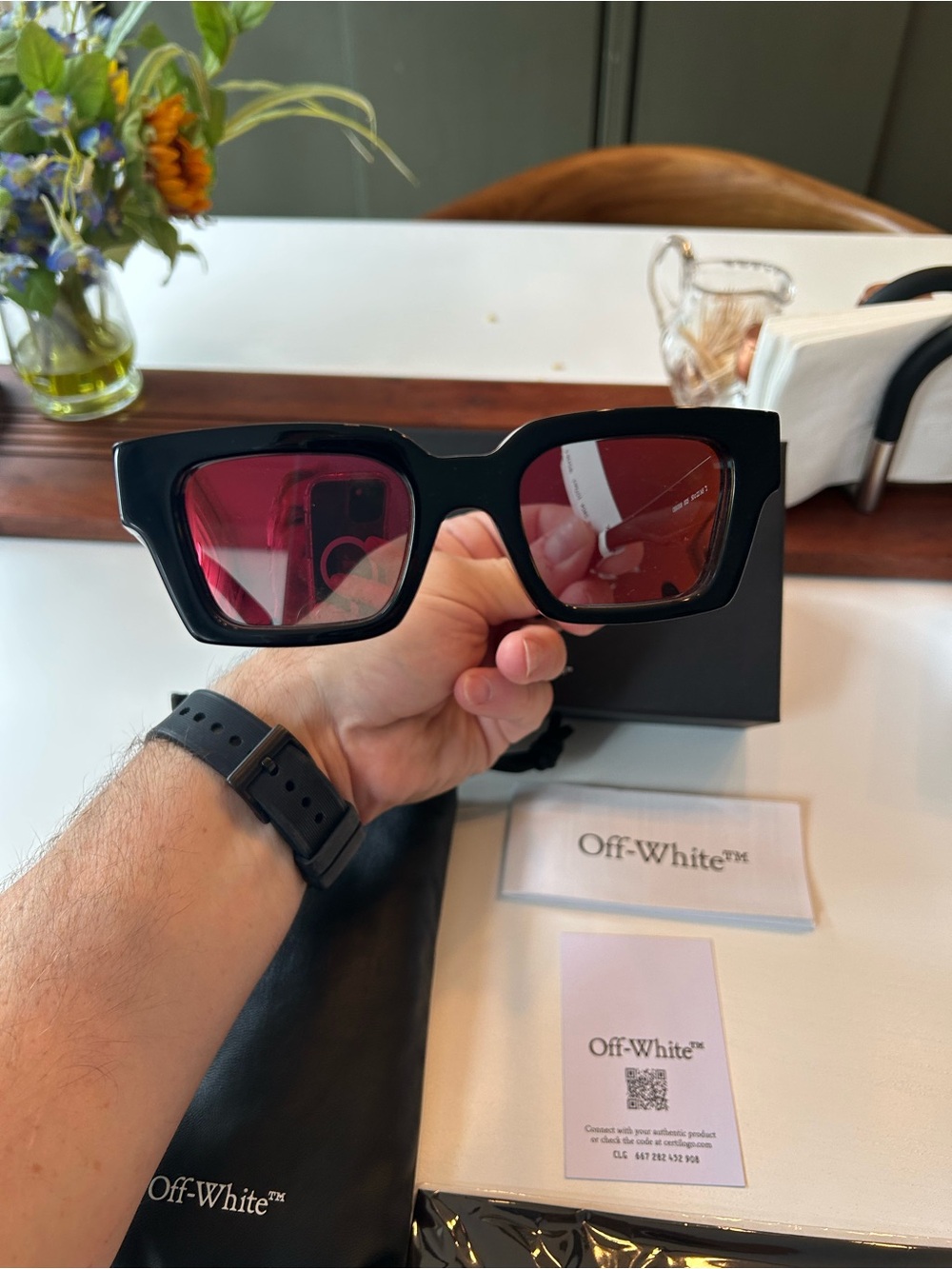 Off-White by Virgil Abloh Black Frame Sunglasses with Red Lenses